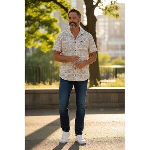 RVCA Button Up Shirt Men’s Medium M Gray Pattern Short Sleeve Casual Shirt